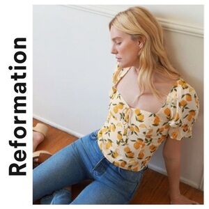 Reformation Yellow Lemon Print Blouse
